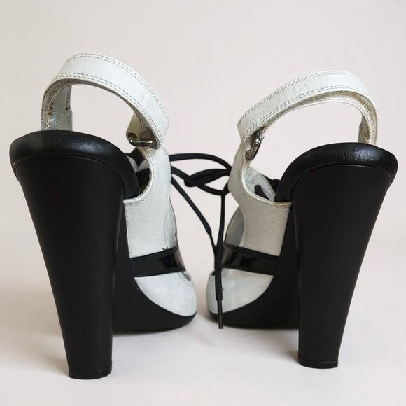 Prada Sport lace-up colorblock leather heels red black cream women 39.5 US 9–9.5 - Picture 3 of 14